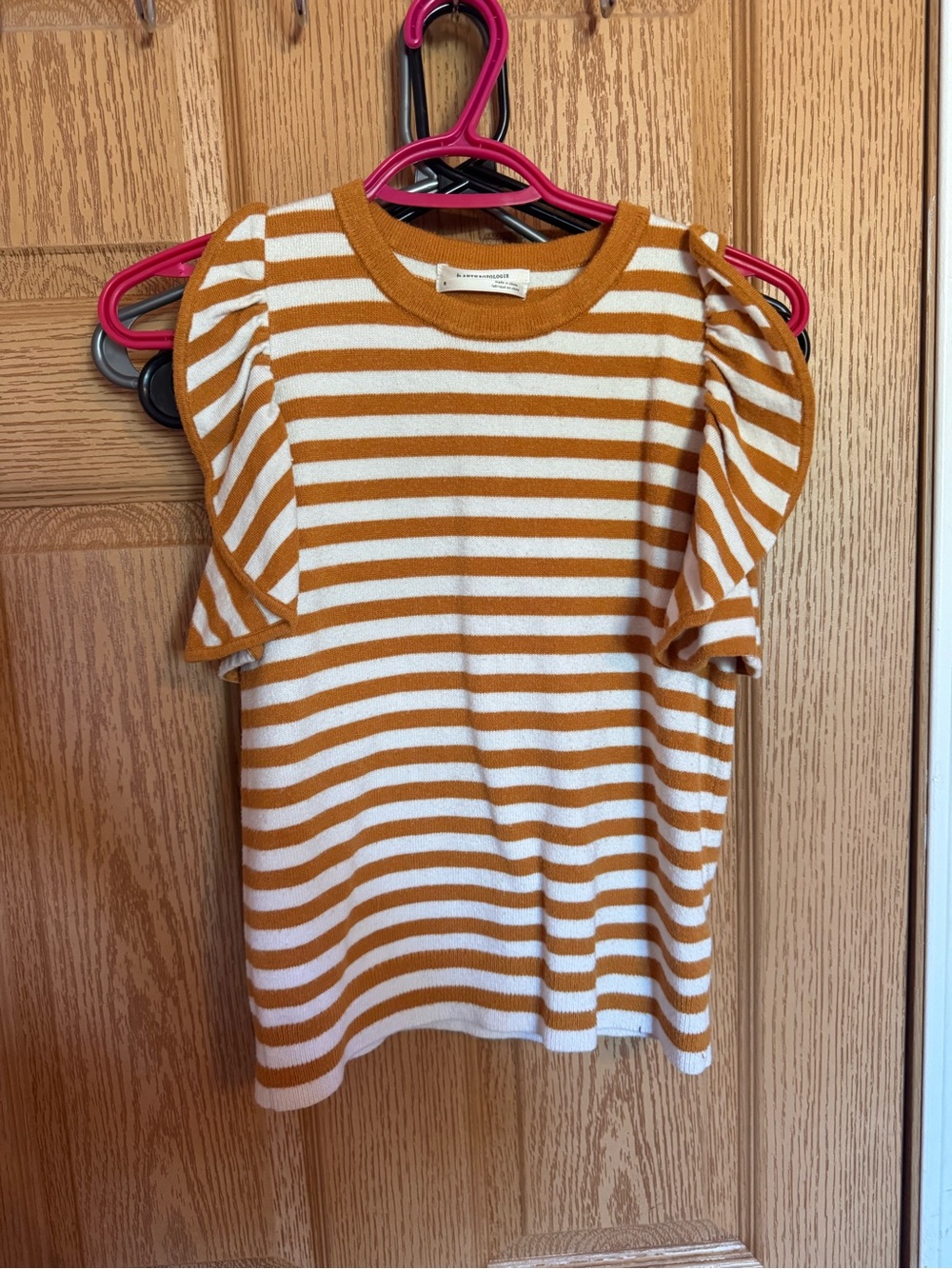 Anthropologie Striped Knit Ruffle Sleeve Tank